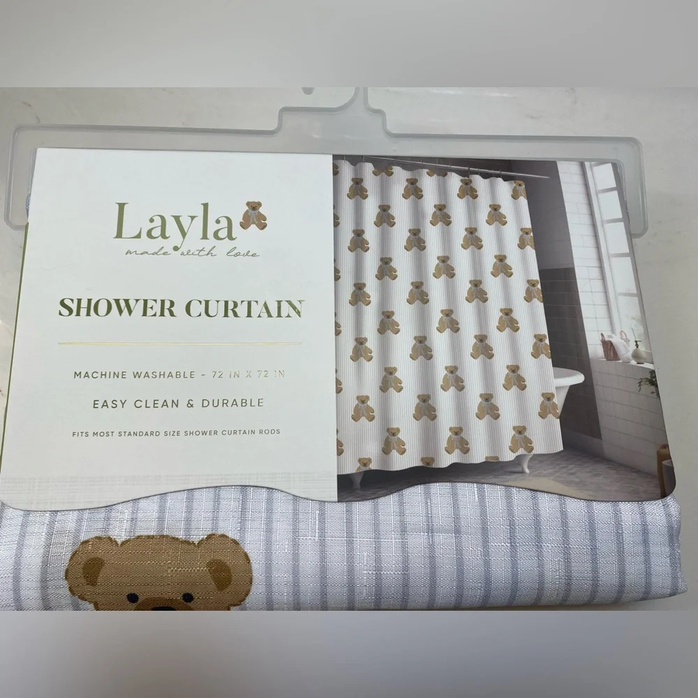 Layla 🧸 Teddy Bear Shower Curtain 72x72”Easy clean & Durable New